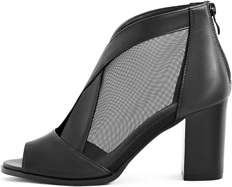 Cut Out Mesh Sandals High Block Heels Peep Toe Summer Ankle Boots
