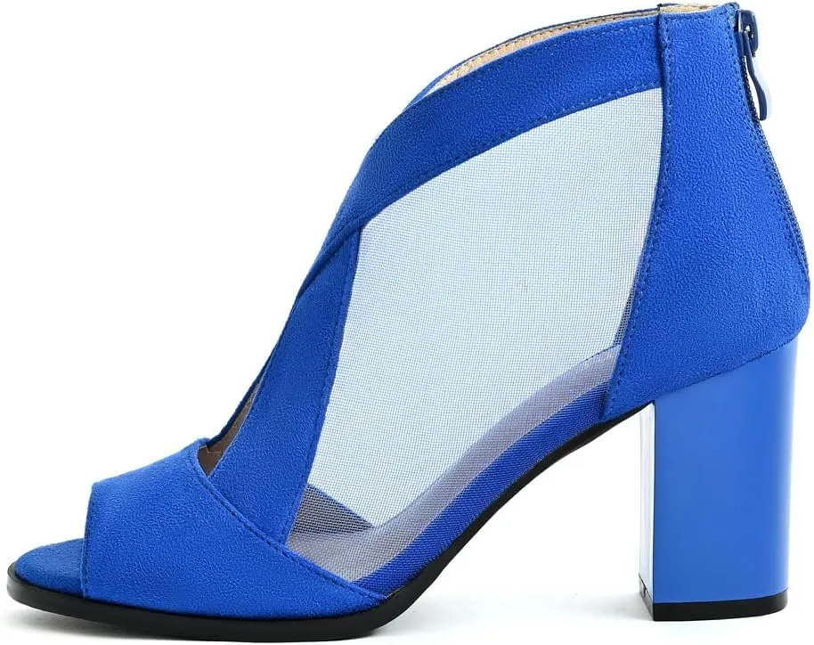 Cut Out Mesh Sandals High Block Heels Peep Toe Summer Ankle Boots