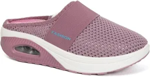 Diabetic Air-Cushion Slip-On Walking Shoes Summer Backless Walking Mules Orthopedic Diabetic Slippers Breathable Mesh Air Cushion Shoe Open Back Slip On Shoe Lightweight Slippers with Arch-Support