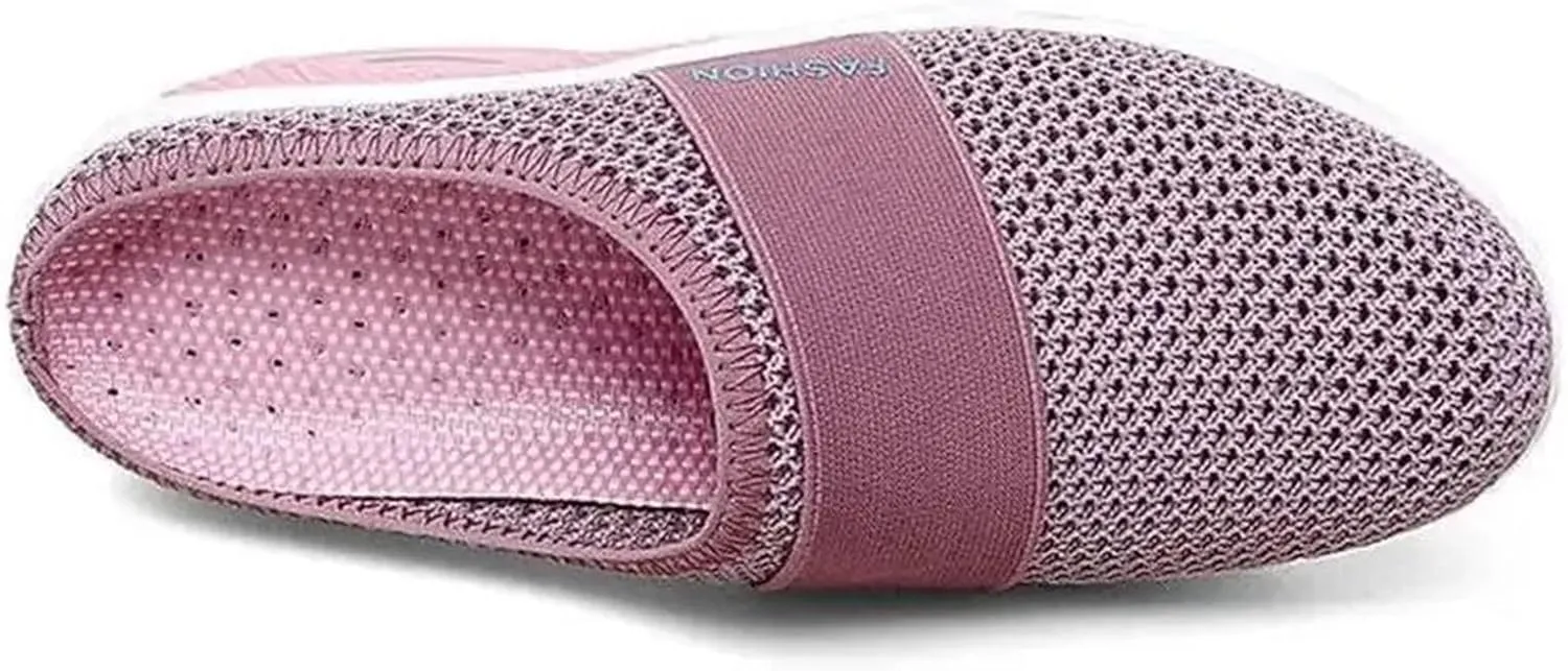 Diabetic Air-Cushion Slip-On Walking Shoes Summer Backless Walking Mules Orthopedic Diabetic Slippers Breathable Mesh Air Cushion Shoe Open Back Slip On Shoe Lightweight Slippers with Arch-Support