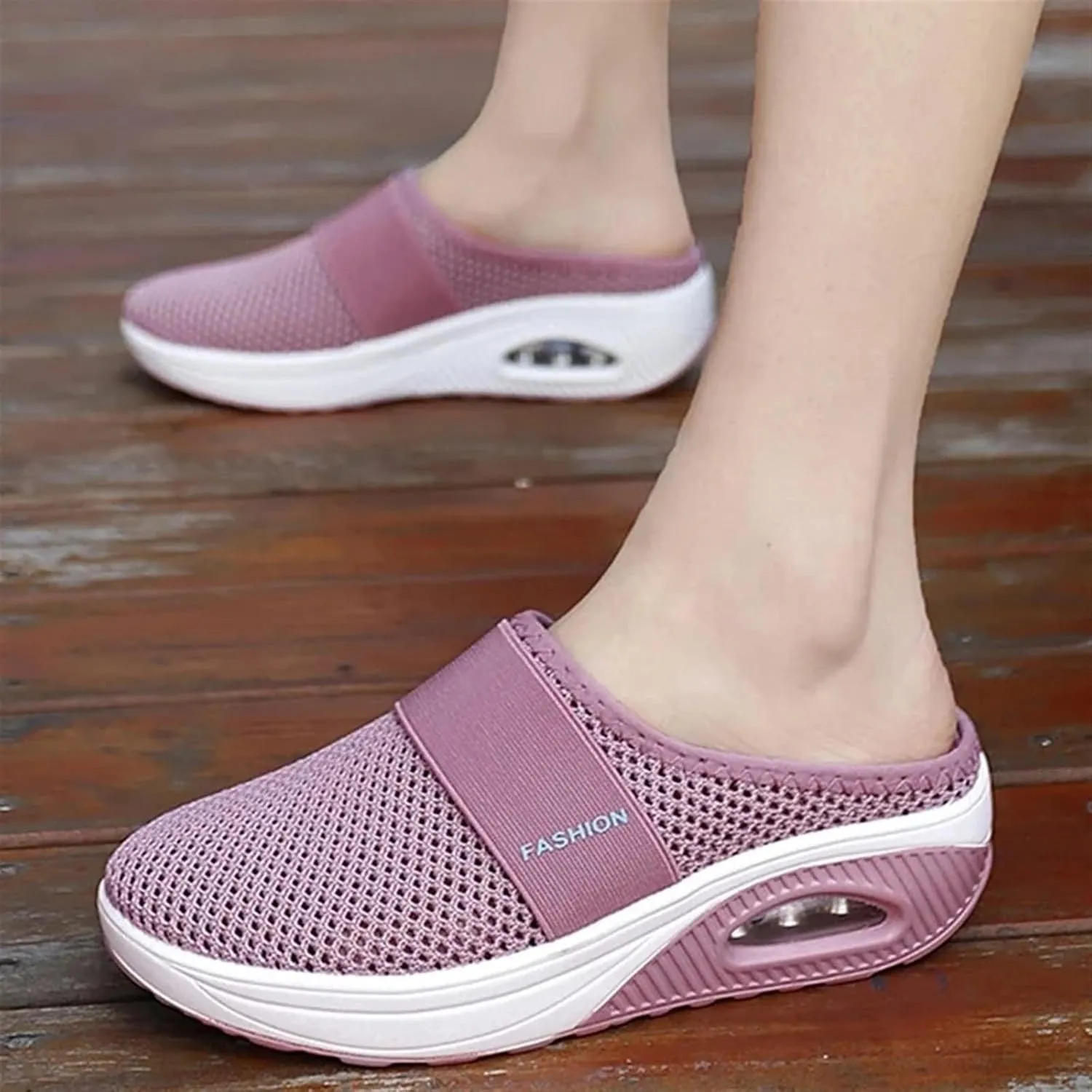 Diabetic Air-Cushion Slip-On Walking Shoes Summer Backless Walking Mules Orthopedic Diabetic Slippers Breathable Mesh Air Cushion Shoe Open Back Slip On Shoe Lightweight Slippers with Arch-Support