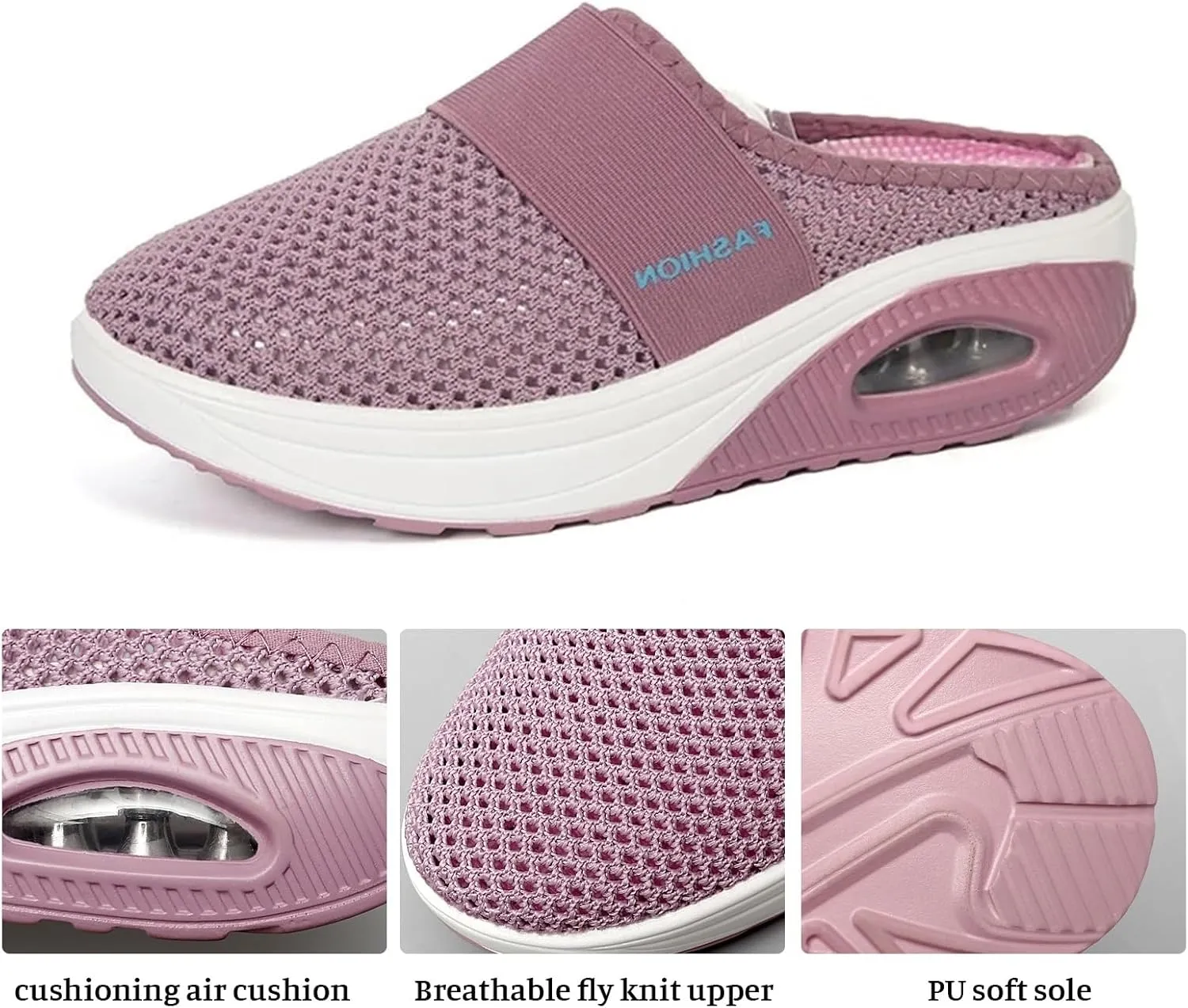 Diabetic Air-Cushion Slip-On Walking Shoes Summer Backless Walking Mules Orthopedic Diabetic Slippers Breathable Mesh Air Cushion Shoe Open Back Slip On Shoe Lightweight Slippers with Arch-Support