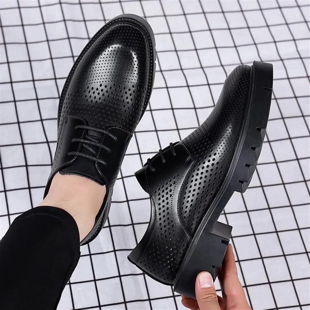 Dress Oxford for Men Men Summer Hollow Breathable Leather Thick Soled Business Dress Elevator Shoes Height Platform Lift Wedding Party Banquet Daily