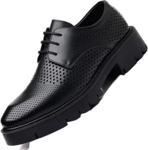 Dress Oxford for Men Men Summer Hollow Breathable Leather Thick Soled Business Dress Elevator Shoes Height Platform Lift Wedding Party Banquet Daily