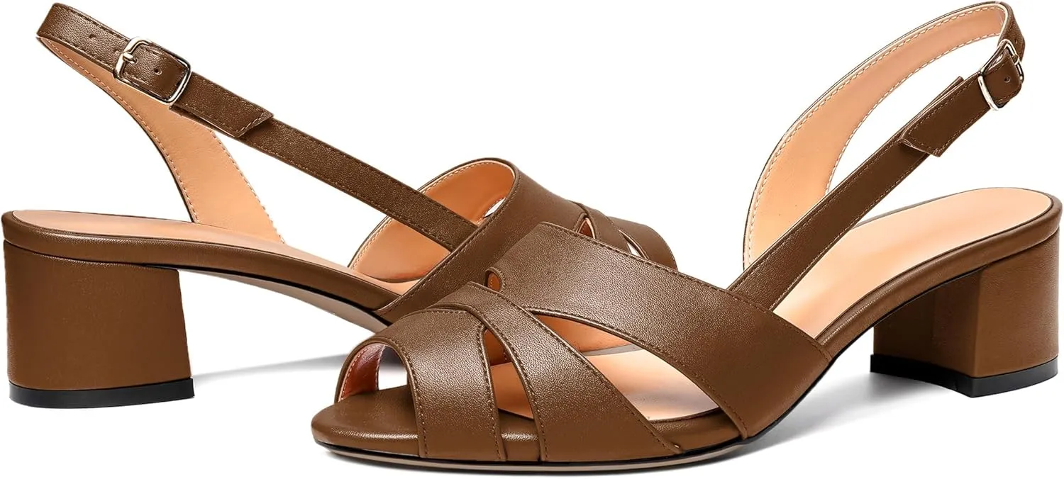 Esvowido Women's Block Heel Sandals Peep Toe Low Heels Slingback Sandals Chunky Heels Ankle Strap Summer Shoes 2 Inch