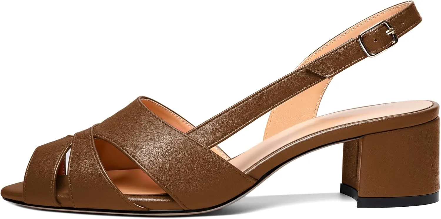 Esvowido Women's Block Heel Sandals Peep Toe Low Heels Slingback Sandals Chunky Heels Ankle Strap Summer Shoes 2 Inch