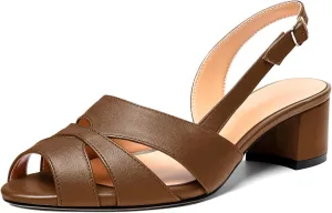 Esvowido Women's Block Heel Sandals Peep Toe Low Heels Slingback Sandals Chunky Heels Ankle Strap Summer Shoes 2 Inch