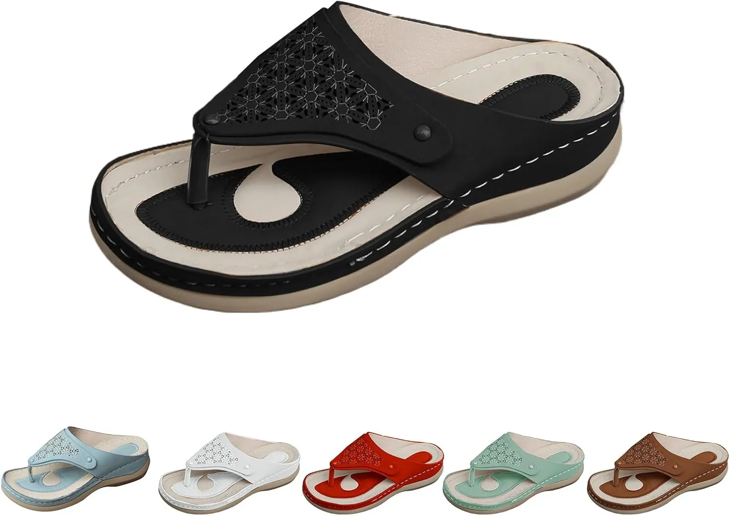 Flip Flops Arch Support Womens Summer Beach Wide Width Sandals for Women 2025 Comfortable Hollow out Breathable Leather Walking Sandals