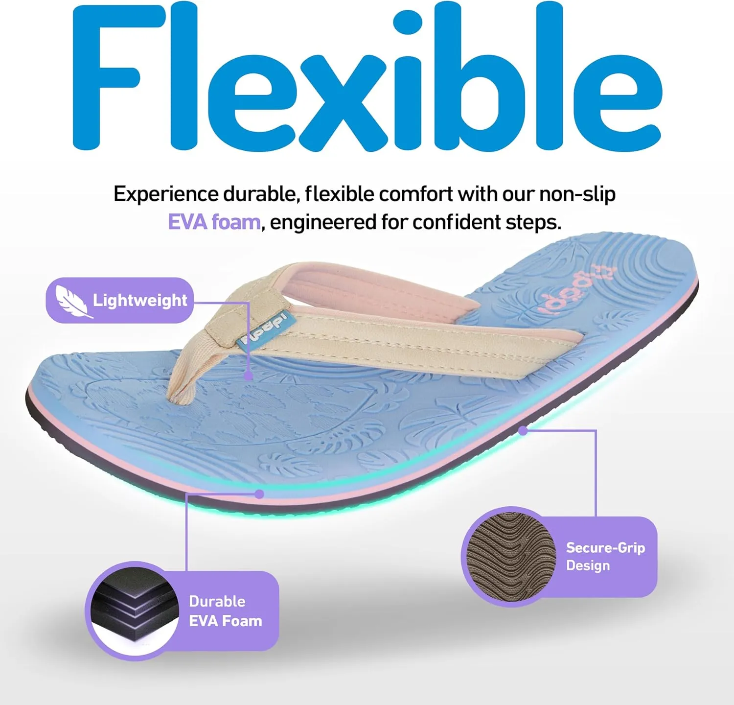 Floopi Flip Flops for Women Durable EVA Floral Textured Sandals Ladies Beach Sandals with Indoor & Outdoor Anti Skid Soles