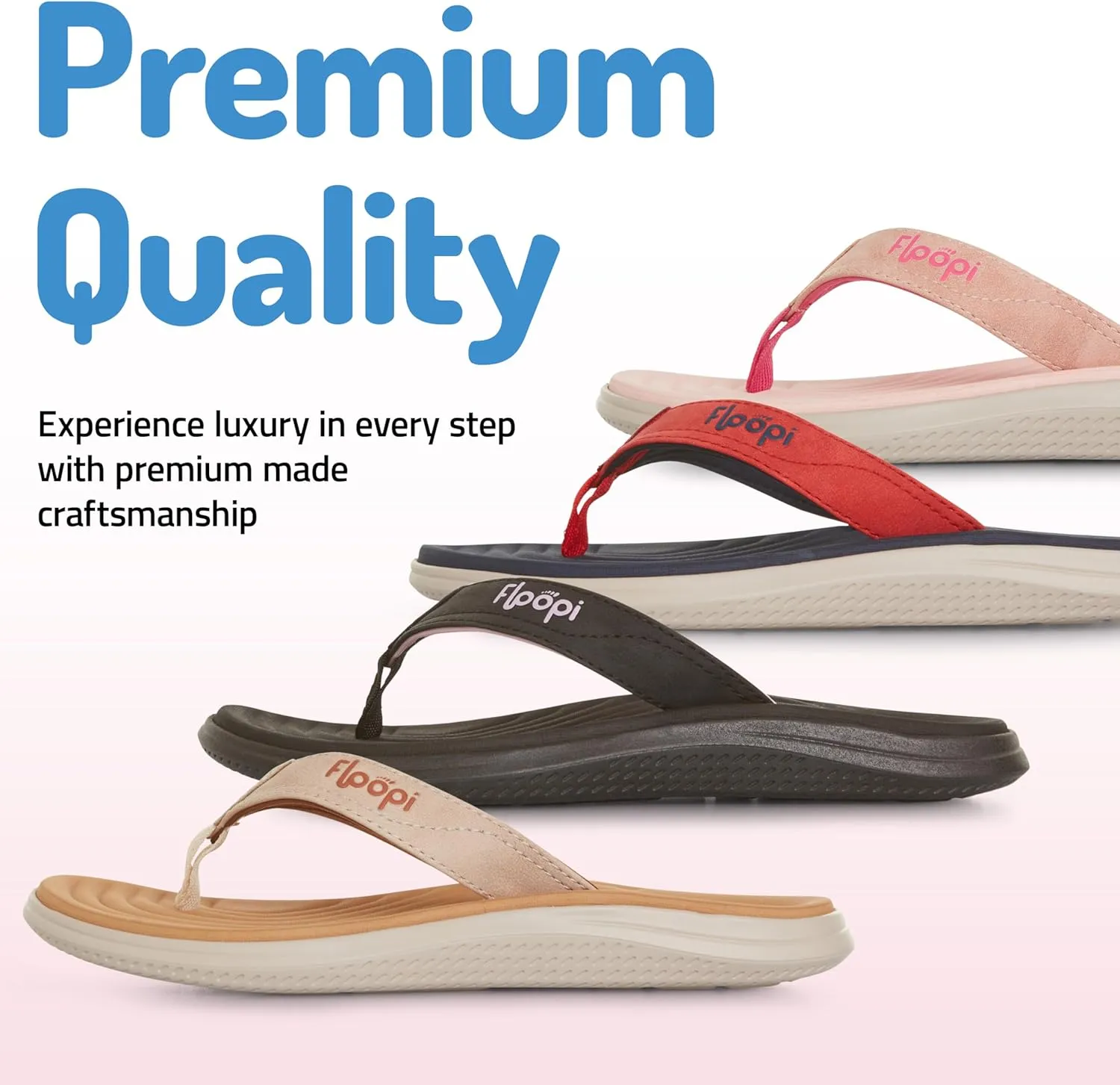 Floopi Flip Flops for Women Durable Memory Foam Textured Insole Sandals Ladies Beach Sandals with Indoor & Outdoor Anti Skid Soles