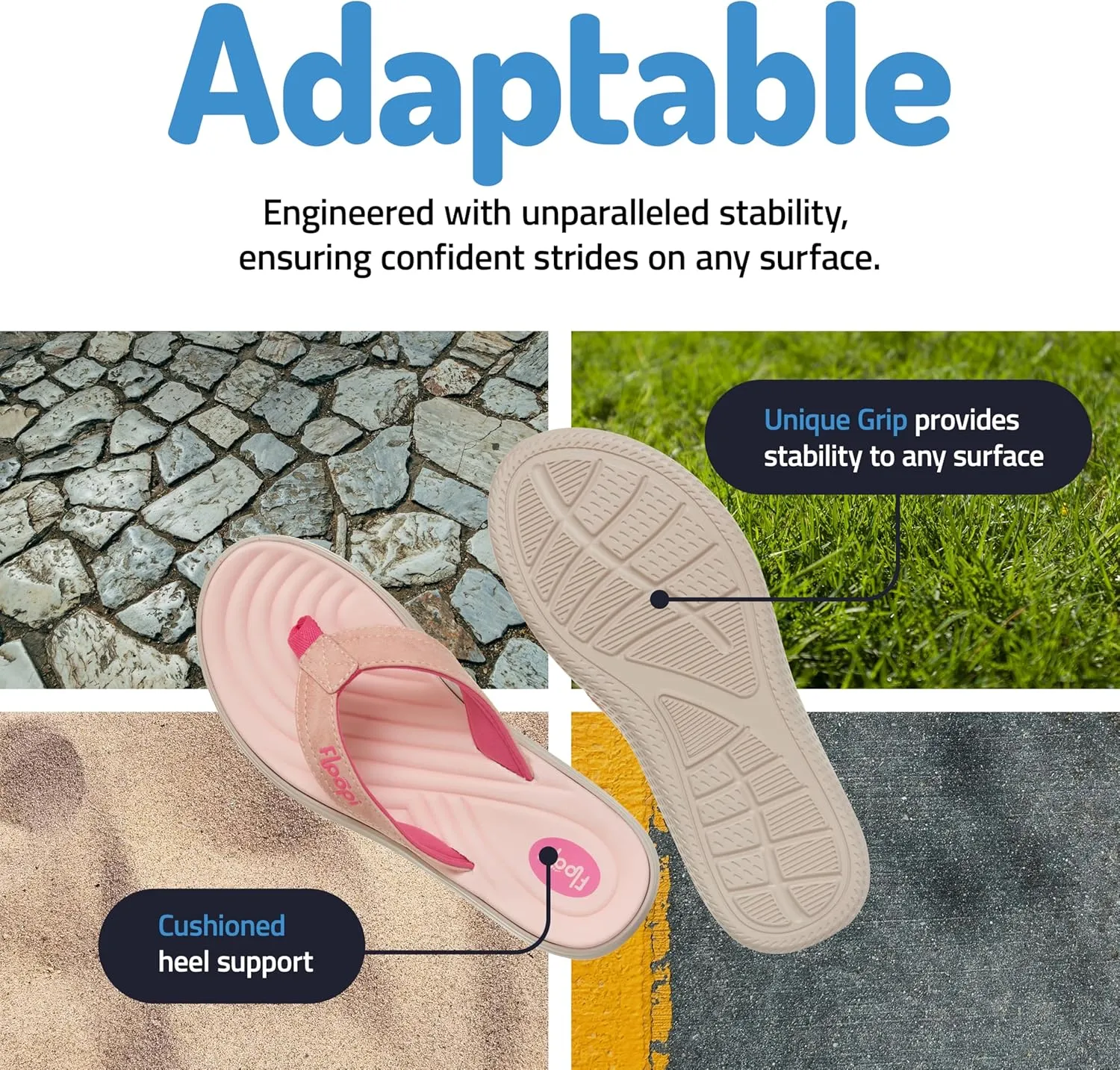 Floopi Flip Flops for Women Durable Memory Foam Textured Insole Sandals Ladies Beach Sandals with Indoor & Outdoor Anti Skid Soles