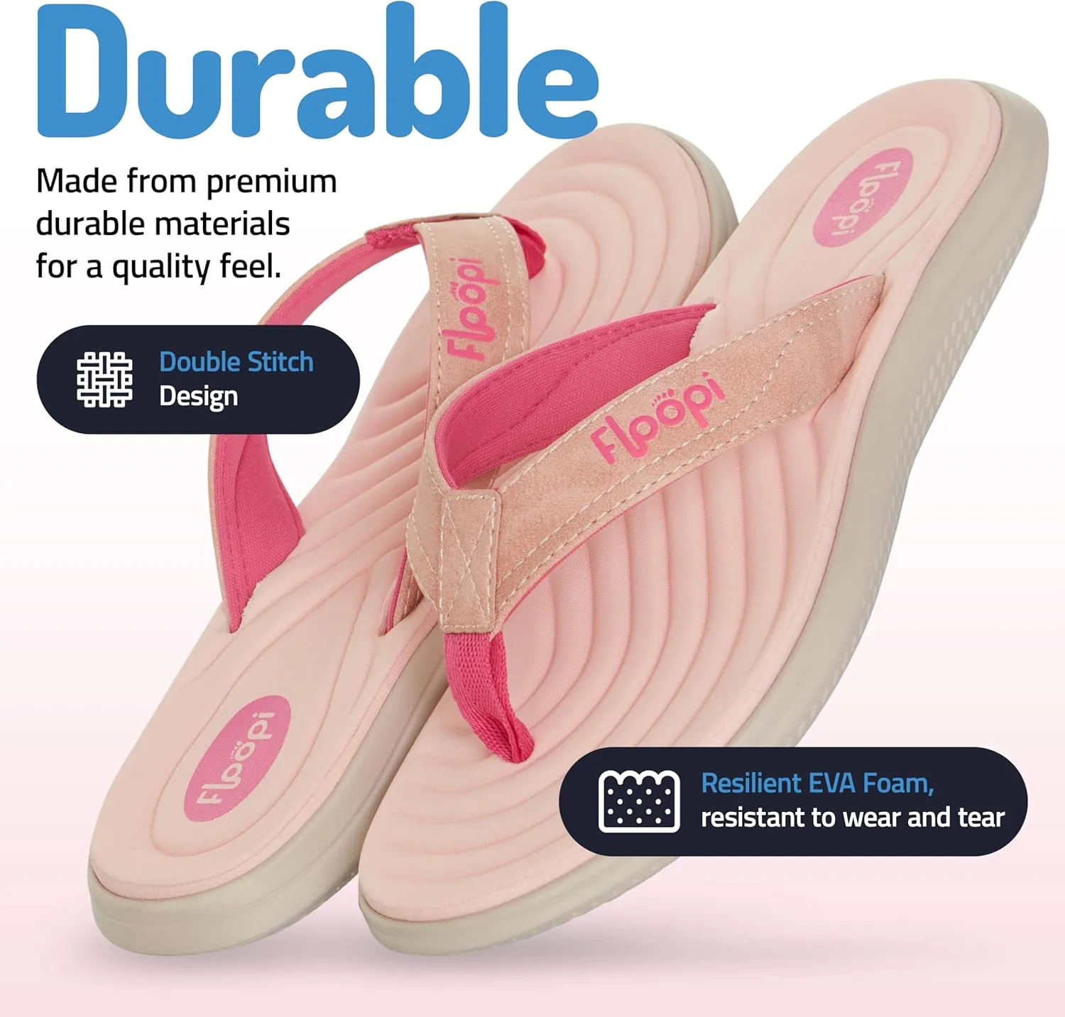 Floopi Flip Flops for Women Durable Memory Foam Textured Insole Sandals Ladies Beach Sandals with Indoor & Outdoor Anti Skid Soles