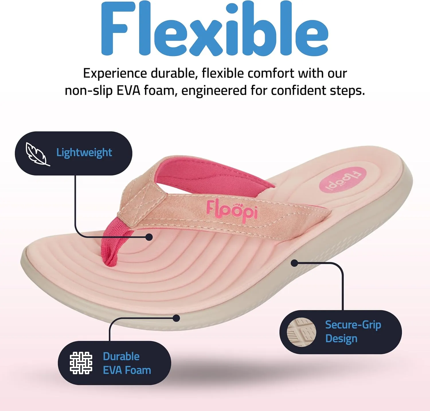 Floopi Flip Flops for Women Durable Memory Foam Textured Insole Sandals Ladies Beach Sandals with Indoor & Outdoor Anti Skid Soles