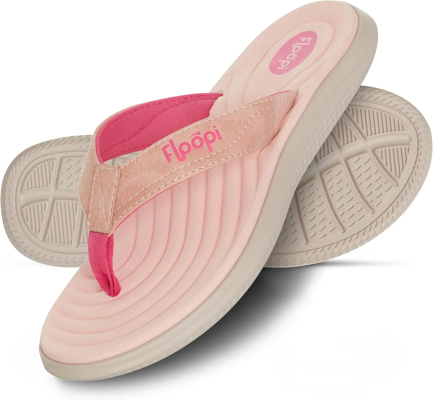 Floopi Flip Flops for Women Durable Memory Foam Textured Insole Sandals Ladies Beach Sandals with Indoor & Outdoor Anti Skid Soles
