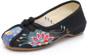 Floral Embroidered Shoes for Women Comfortable Round Toe Loafer Casual Mary Jane Ballet Flats Women's Handmade Flower Soft Canvas Shoes