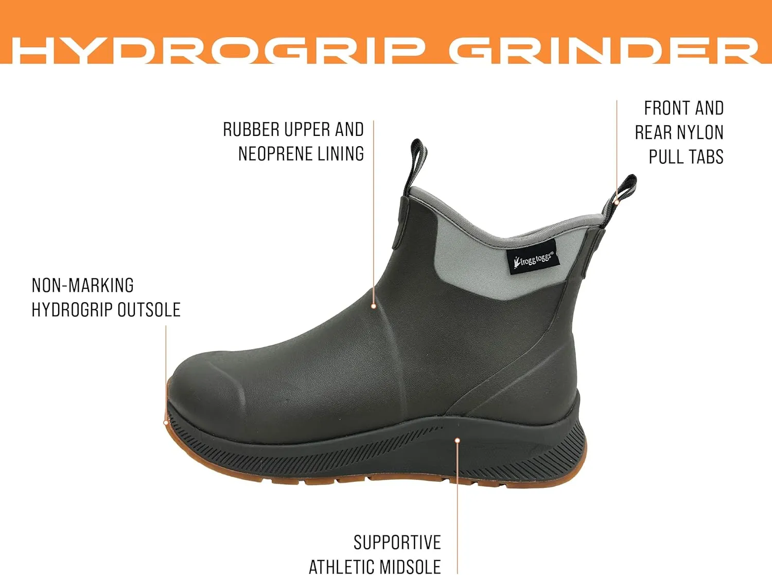 FROGG TOGGS Men's Athletic Hydrogrip Deck, Waterproof, Comfort, Insulated, Grip, Anglers Ankle Boot