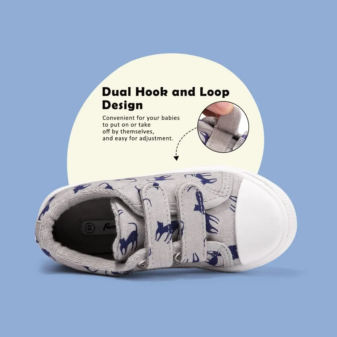 FUNKYMONEY Boys Girls Canvas Sneakers Casual Slip On Adjustable Hook and Loops Walking Shoes for Toddler/Little Kids