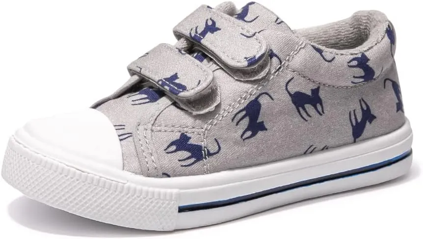 FUNKYMONEY Boys Girls Canvas Sneakers Casual Slip On Adjustable Hook and Loops Walking Shoes for Toddler/Little Kids