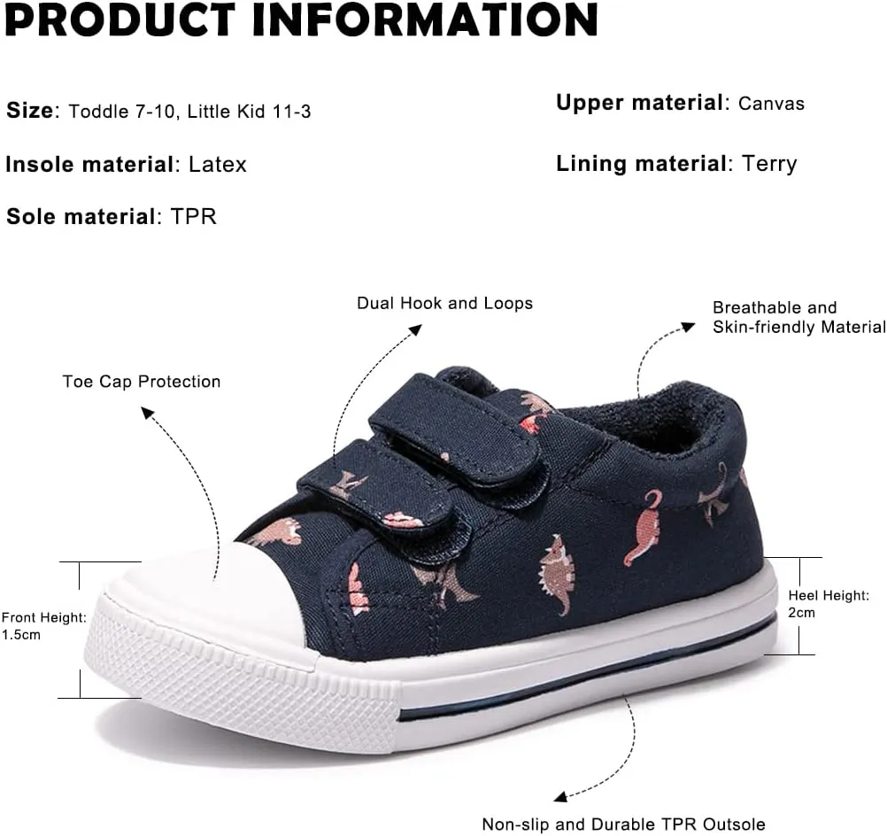 FUNKYMONEY Boys Girls Canvas Sneakers Casual Slip On Adjustable Hook and Loops Walking Shoes for Toddler/Little Kids