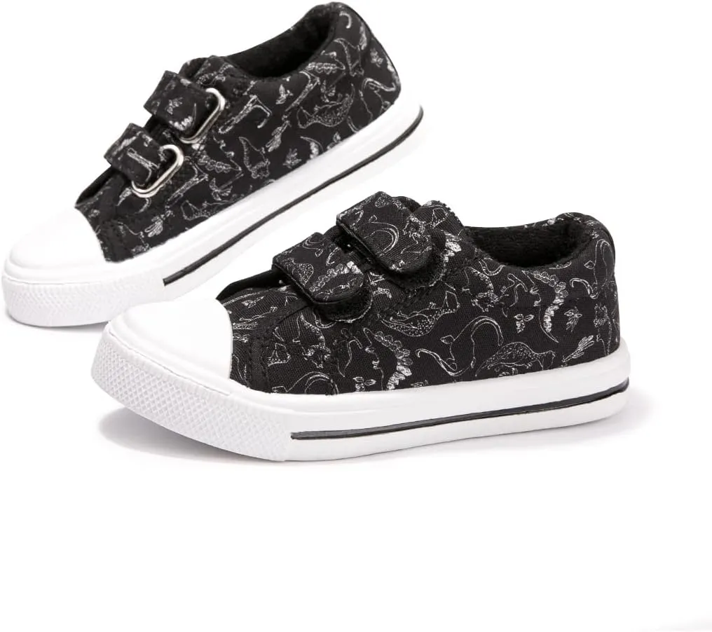 FUNKYMONEY Boys Girls Canvas Sneakers Casual Slip On Adjustable Hook and Loops Walking Shoes for Toddler/Little Kids