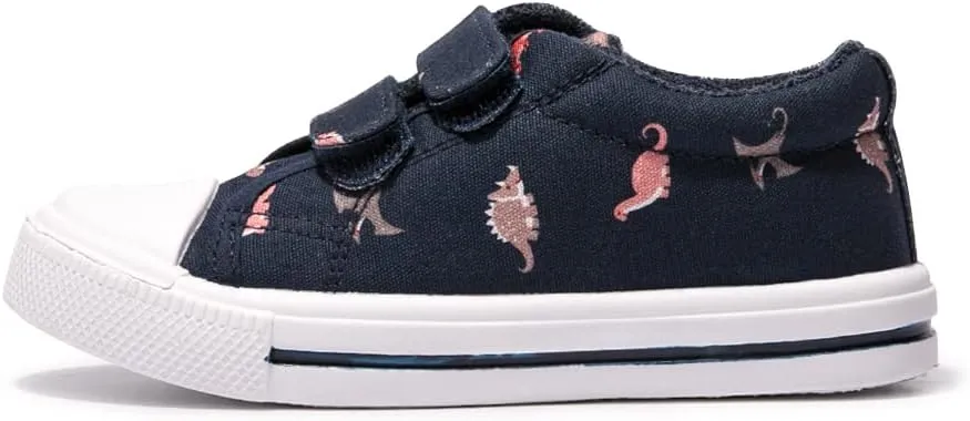 FUNKYMONEY Boys Girls Canvas Sneakers Casual Slip On Adjustable Hook and Loops Walking Shoes for Toddler/Little Kids