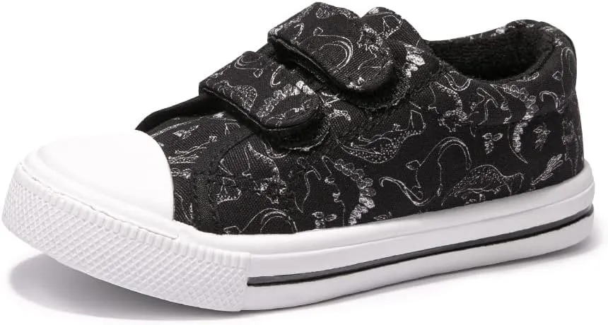 FUNKYMONEY Boys Girls Canvas Sneakers Casual Slip On Adjustable Hook and Loops Walking Shoes for Toddler/Little Kids