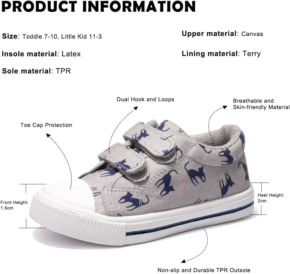 FUNKYMONEY Boys Girls Canvas Sneakers Casual Slip On Adjustable Hook and Loops Walking Shoes for Toddler/Little Kids