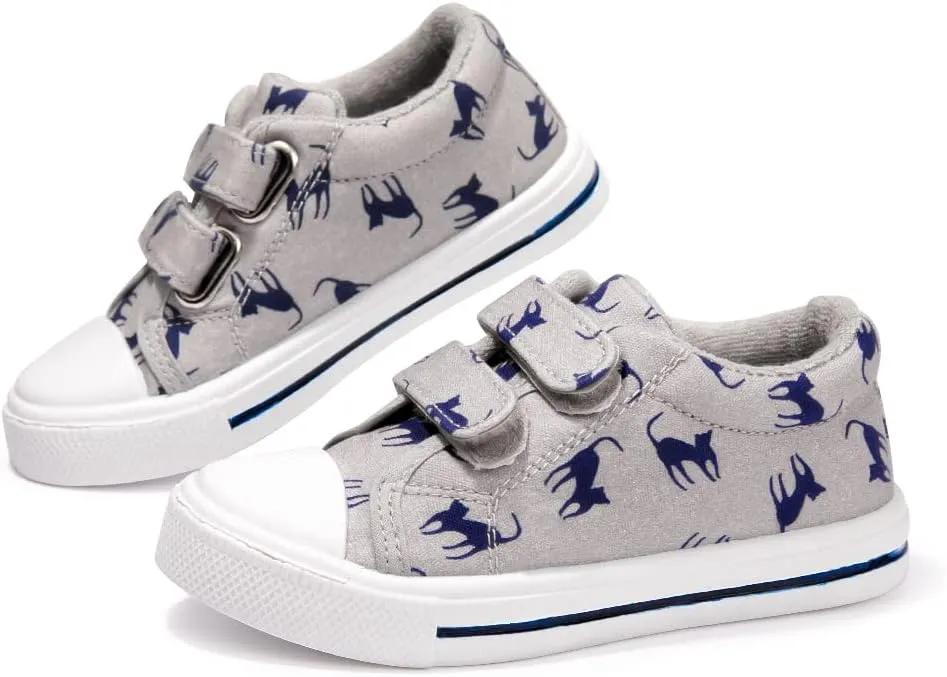 FUNKYMONEY Boys Girls Canvas Sneakers Casual Slip On Adjustable Hook and Loops Walking Shoes for Toddler/Little Kids