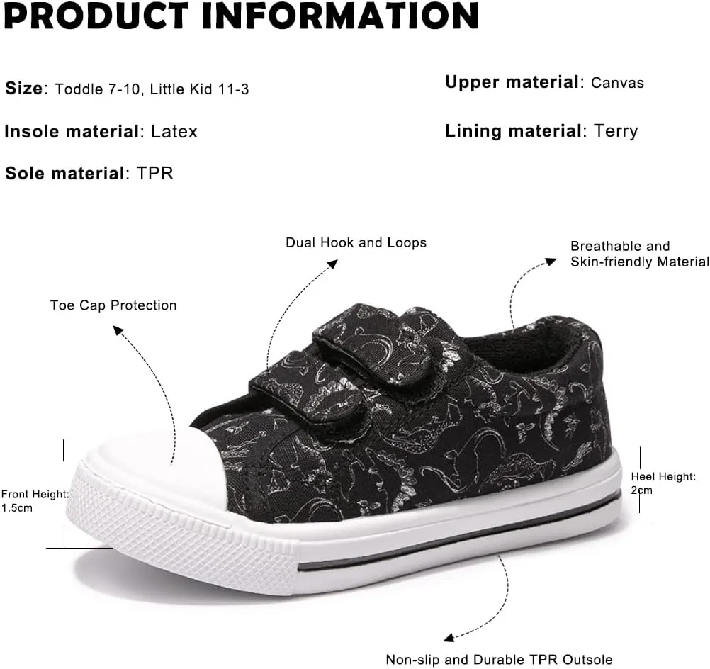 FUNKYMONEY Boys Girls Canvas Sneakers Casual Slip On Adjustable Hook and Loops Walking Shoes for Toddler/Little Kids