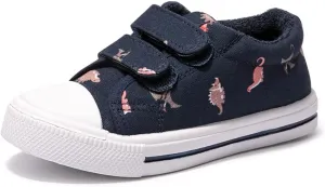 FUNKYMONEY Boys Girls Canvas Sneakers Casual Slip On Adjustable Hook and Loops Walking Shoes for Toddler/Little Kids