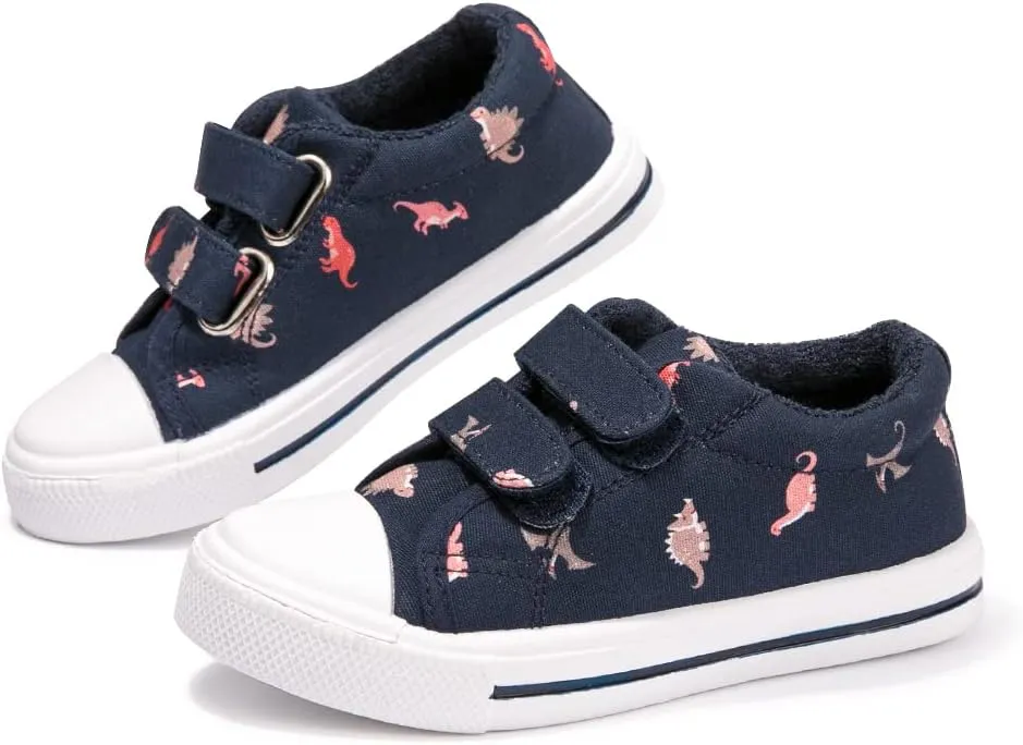 FUNKYMONEY Boys Girls Canvas Sneakers Casual Slip On Adjustable Hook and Loops Walking Shoes for Toddler/Little Kids
