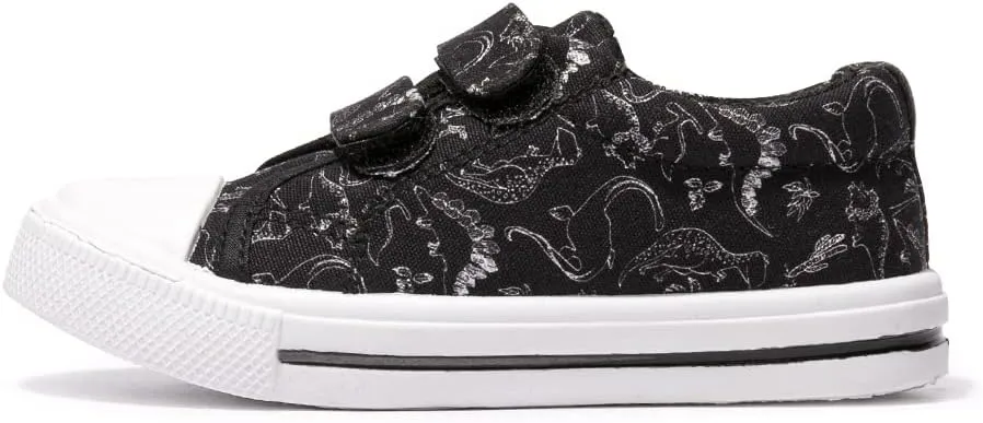 FUNKYMONEY Boys Girls Canvas Sneakers Casual Slip On Adjustable Hook and Loops Walking Shoes for Toddler/Little Kids