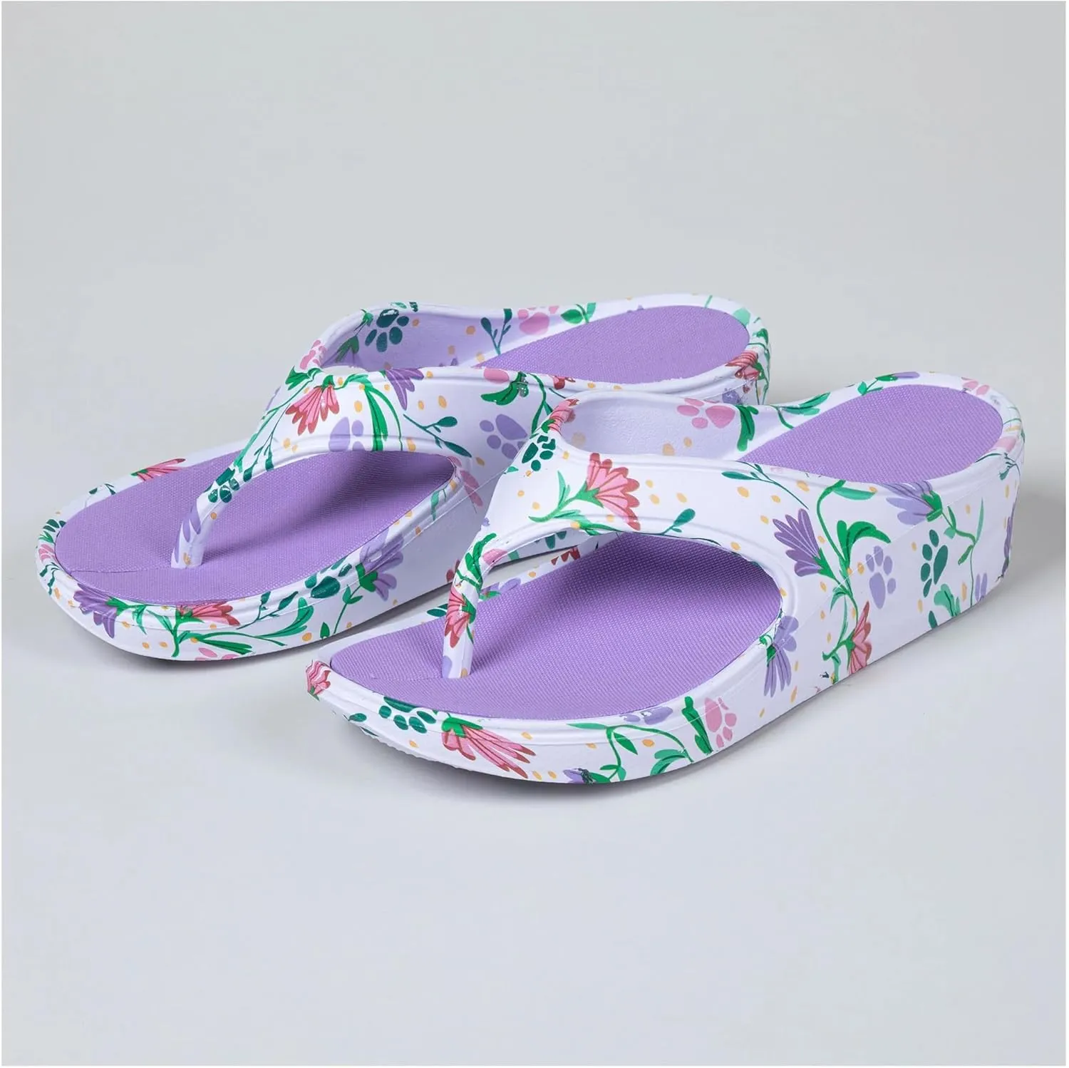 GreaterGood Paw Print Wedge Flip Flops Lightweight Shock Absorbing EVA Sandals Textured Insole Quick Dry Summer Shoes Gifts for Women
