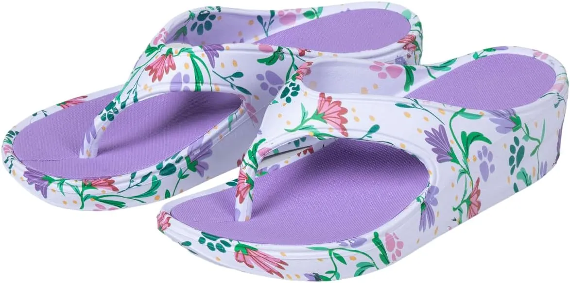 GreaterGood Paw Print Wedge Flip Flops Lightweight Shock Absorbing EVA Sandals Textured Insole Quick Dry Summer Shoes Gifts for Women