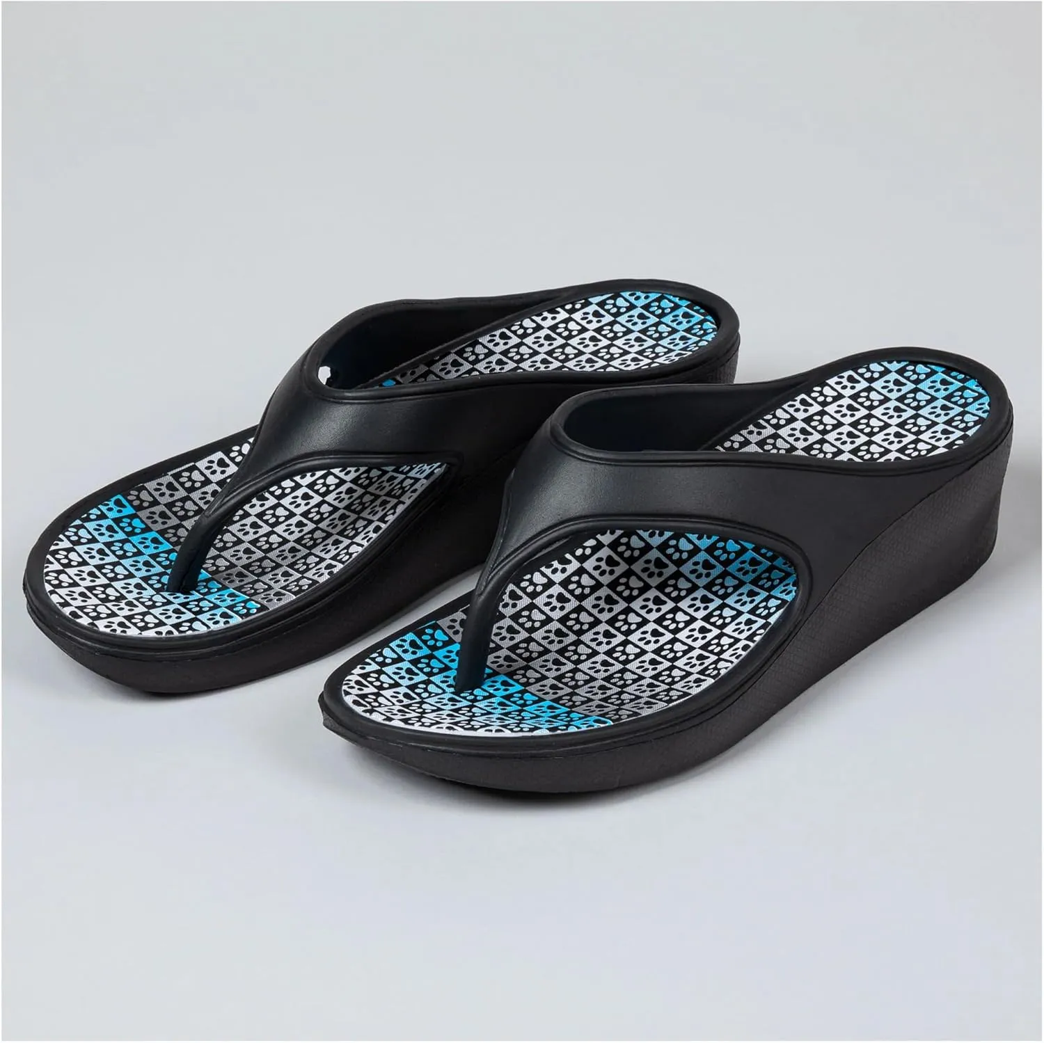 GreaterGood Paw Print Wedge Flip Flops Lightweight Shock Absorbing EVA Sandals Textured Insole Quick Dry Summer Shoes Gifts for Women