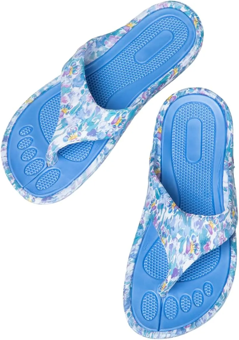 GreaterGood Walking Paws Flip Flops Colorful Lightweight Durable Cushioned Contoured Non Slip Textured Footbed Comfortable Beach Sandals for Women
