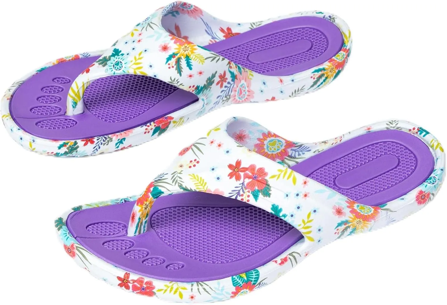 GreaterGood Walking Paws Flip Flops Colorful Lightweight Durable Cushioned Contoured Non Slip Textured Footbed Comfortable Beach Sandals for Women