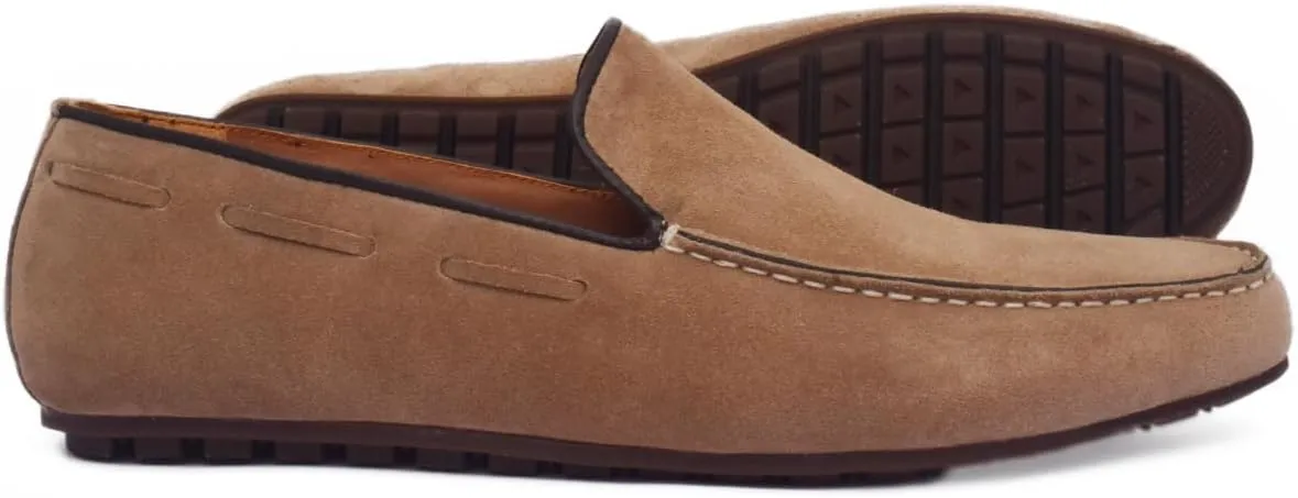 Handmade Camel Brown Suede Leather Loafer Shoes
