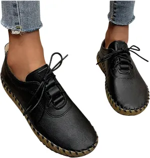 Hbeylia Vintage Dress Oxfords For Women Ladies Fashion Retro Leather Round Toe Lace Up Slip On Flats Fashion Sneakers Rubber Sole Anti Skid Play Sneakers Dressy Slip-On Loafers For School Uniform