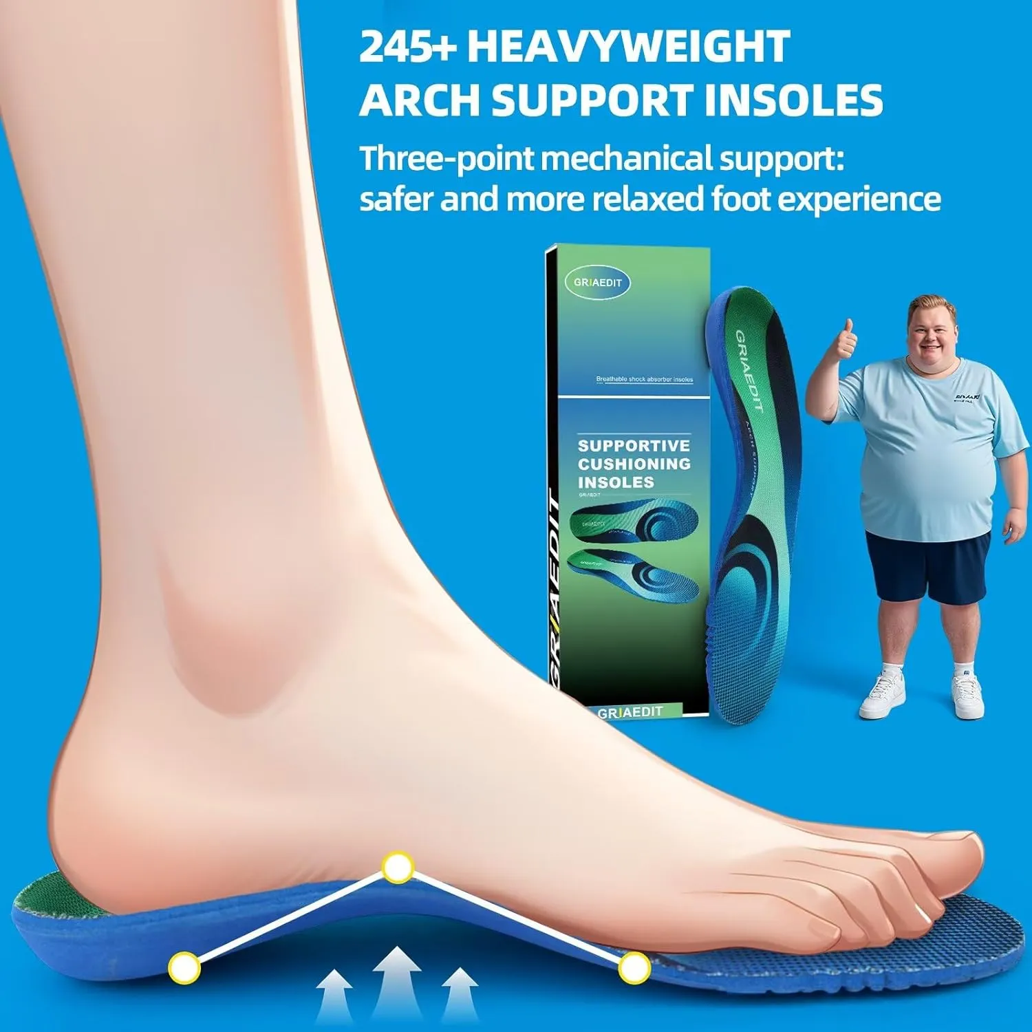 Heavy Duty Arch Support Insoles for 240lbs  – Orthotic Inserts for Plantar Fasciitis, Foot Pain Relief, Breathable & Shock Absorbing for Men & Women, Work Boots & Sneakers(M8-8.5/W10-10.5)