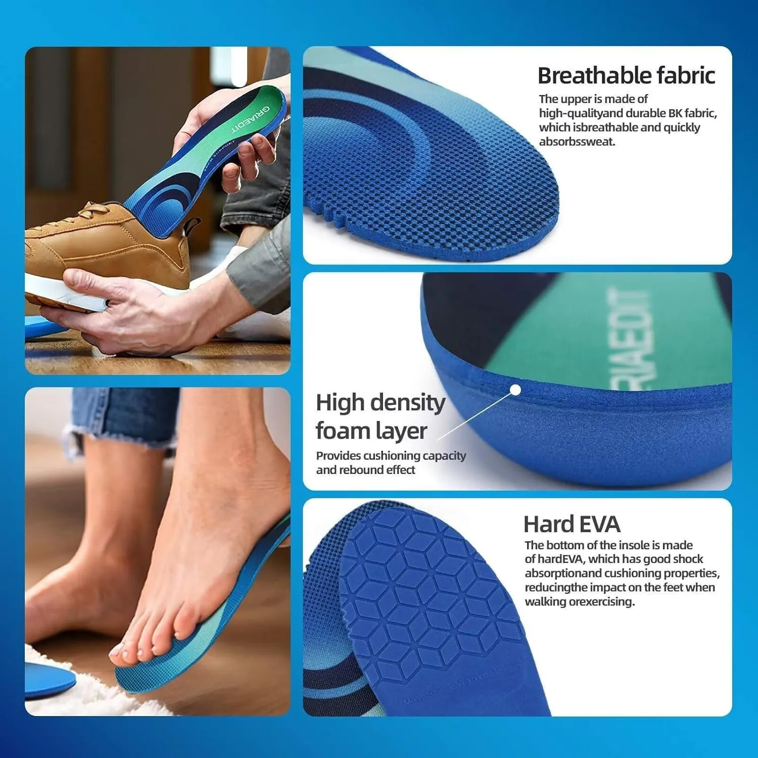 Heavy Duty Arch Support Insoles for 240lbs  – Orthotic Inserts for Plantar Fasciitis, Foot Pain Relief, Breathable & Shock Absorbing for Men & Women, Work Boots & Sneakers(M8-8.5/W10-10.5)