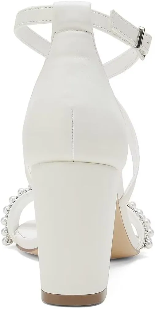 High Block Heel Wedding Sandals for Bride Cross Strap Women Heeled Sandal Open Toe Bridal Shoes