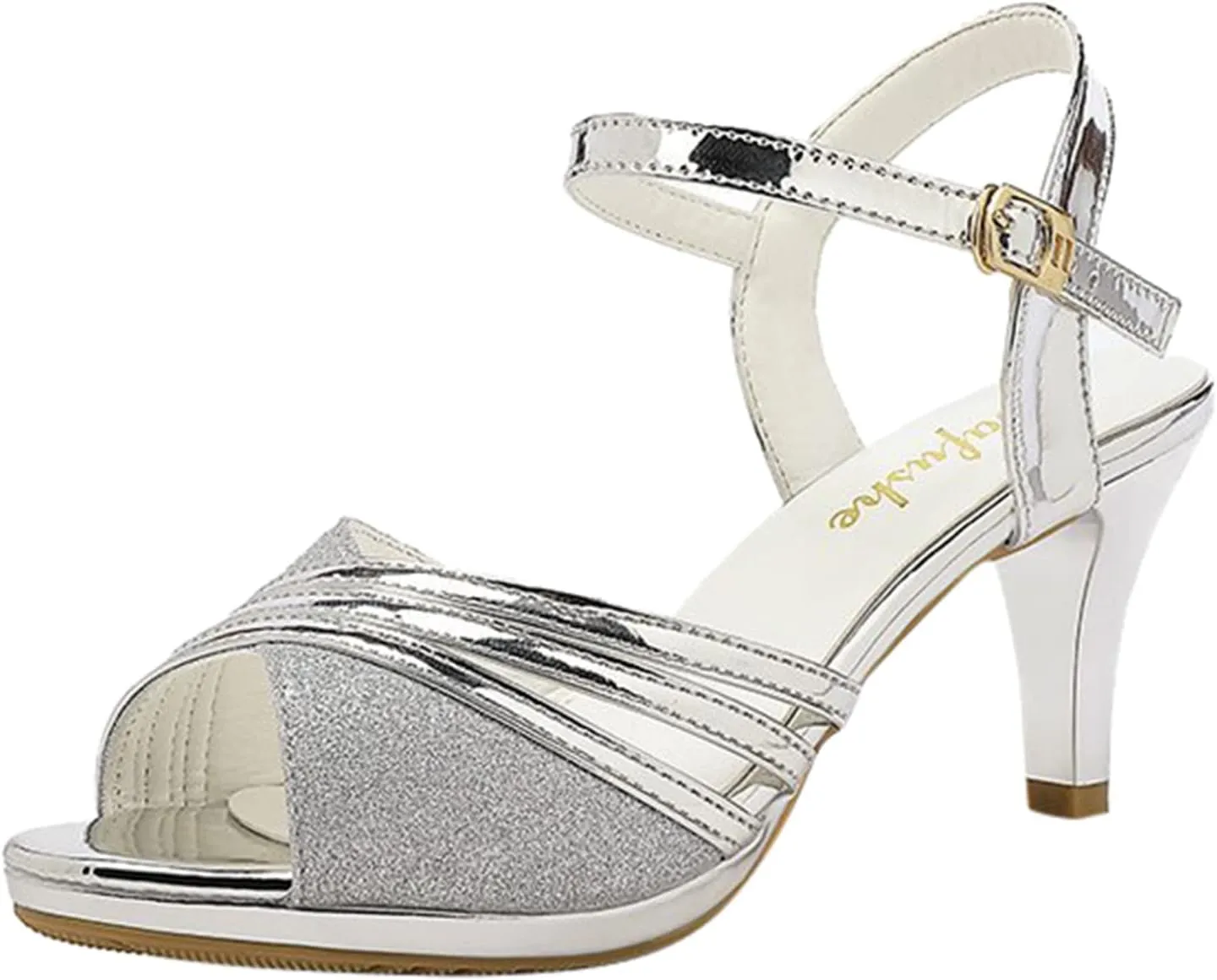 High Heels for Women High Block Chunky Sparkly Sandals Rhinestone Open Toe Sandals Ankle Strap Platform Heels