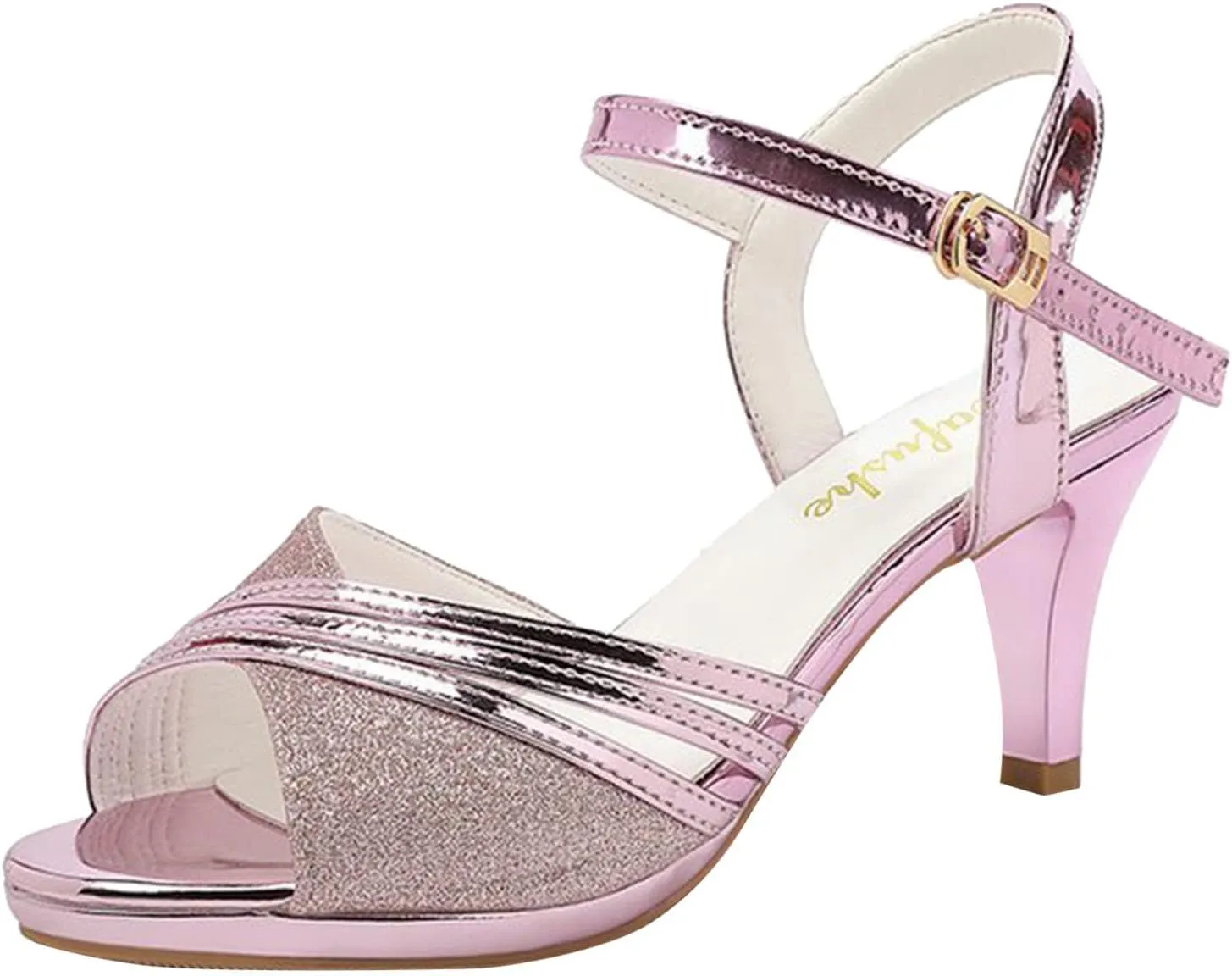 High Heels for Women High Block Chunky Sparkly Sandals Rhinestone Open Toe Sandals Ankle Strap Platform Heels