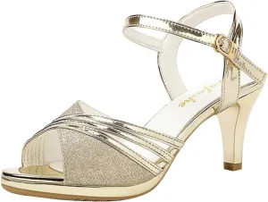 High Heels for Women High Block Chunky Sparkly Sandals Rhinestone Open Toe Sandals Ankle Strap Platform Heels