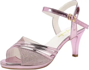 High Heels for Women High Block Chunky Sparkly Sandals Rhinestone Open Toe Sandals Ankle Strap Platform Heels