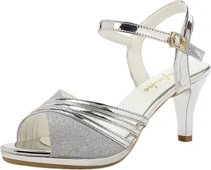 High Heels for Women High Block Chunky Sparkly Sandals Rhinestone Open Toe Sandals Ankle Strap Platform Heels