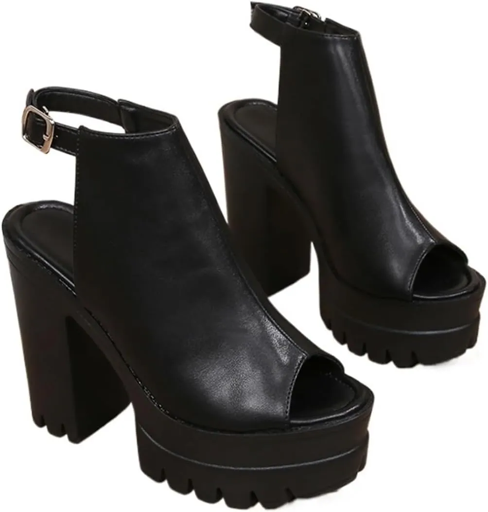 High Heels Women's high heeled sandals with thick heels and waterproof platform peep toe roman shoes