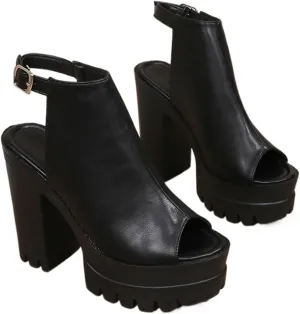 High Heels Women's high heeled sandals with thick heels and waterproof platform peep toe roman shoes