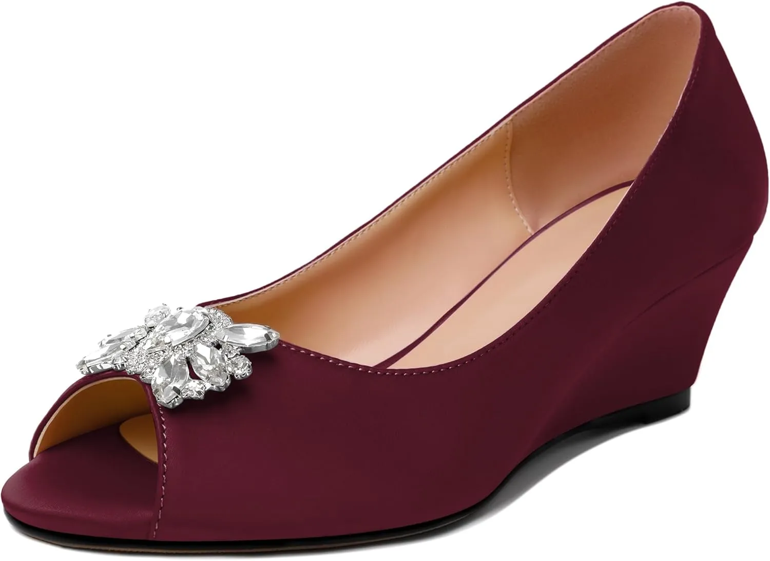 Joseywade Peep Toe Wedges Heels Pumps Low Wedge Heels 2 Inch Rhinstone Womens Slip On Pumps